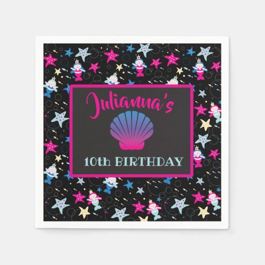 Serviette En Papier NEON Mermaid Sea Life Poisson Starfish Fête d'anni (Devant)