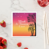 Serviette En Papier Neon Pink Ombre Tropical Tree Sunset Beach (En situation)
