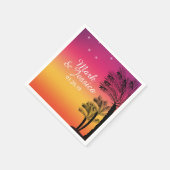 Serviette En Papier Neon Pink Ombre Tropical Tree Sunset Beach (Coin)