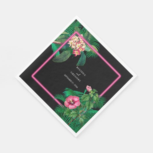 Serviette En Papier Neon Pink Tropical Retro Botanical Mariage (Coin)