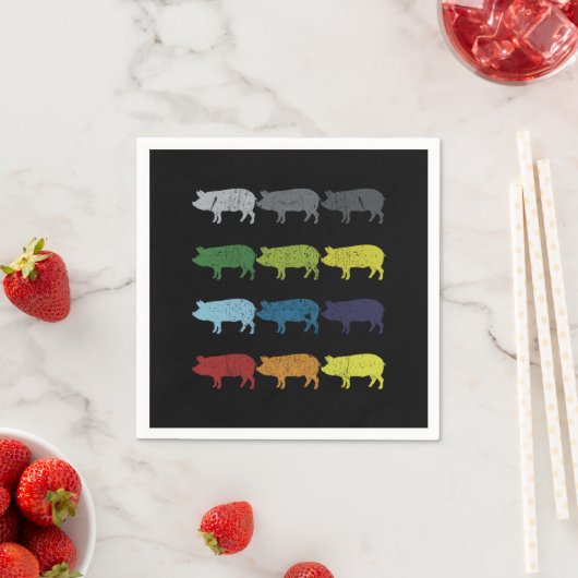 Serviette En Papier Neon Pop Art Retro Cochon animal cadeau (En situation)