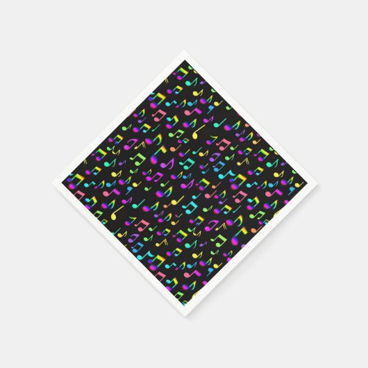 Serviette En Papier Neon Rainbow Notes musicales sur Black (Coin)