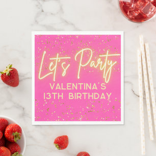 Serviette En Papier Neon rose chaud moderne brillant Faisons la fête A