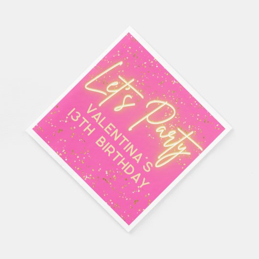 Serviette En Papier Neon rose chaud moderne brillant Faisons la fête A (Coin)