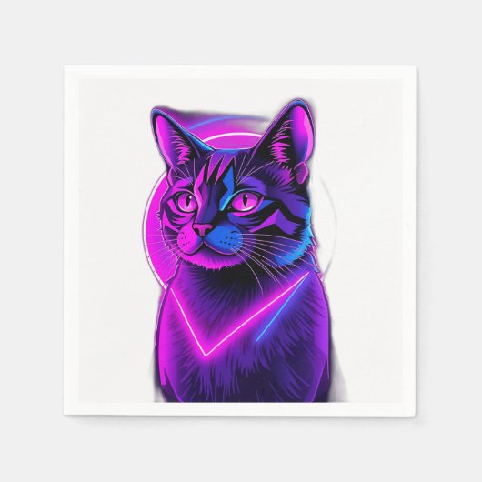 Serviette En Papier Neon Synthwave Cat Art (Devant)