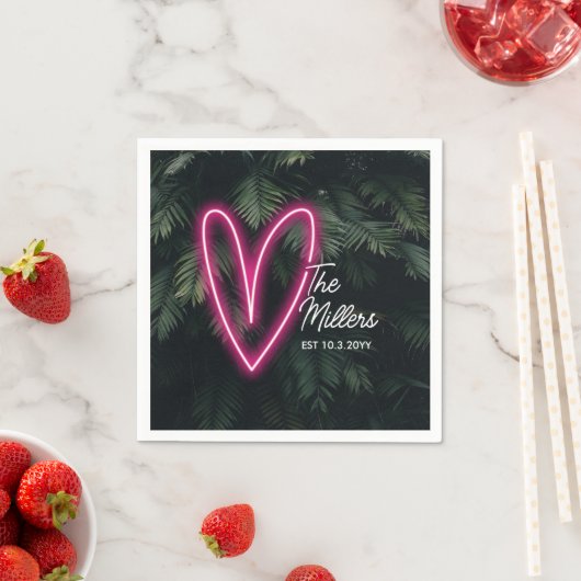 Serviette En Papier Neon Tropical Palm Modern Love Mariage (En situation)