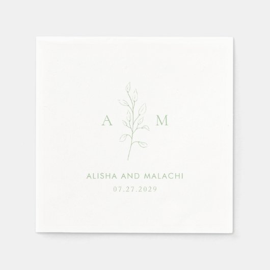 Serviette En Papier Nettoyer Sage Vert Botanique Mariage élégant (Devant)