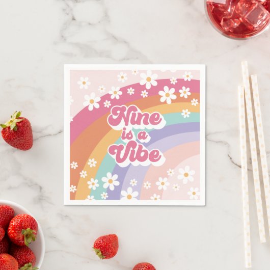 Serviette En Papier Neuf est Vibe Retro Rainbow 9e anniversaire (En situation)