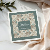 Serviette En Papier Neutral Geometric Green Napkins Custom Name Chic