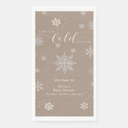 Serviette En Papier Neutral Magical Snowflake Baby Shower Welcome  (Devant)