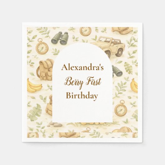 Serviette En Papier Neutral Safari Animals Wild One First Birthday (Devant)