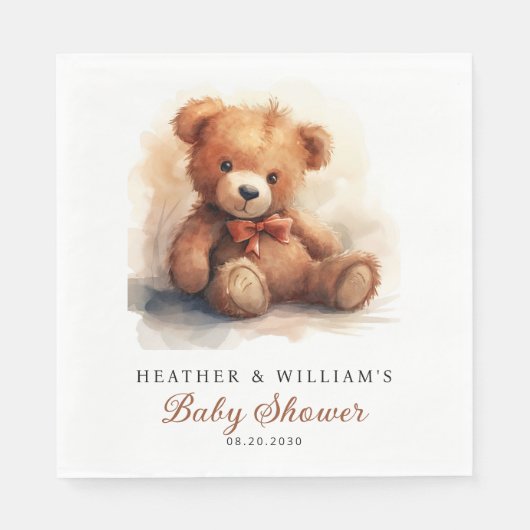 Serviette En Papier Neutral Teddy Bear Baby Shower (Devant)
