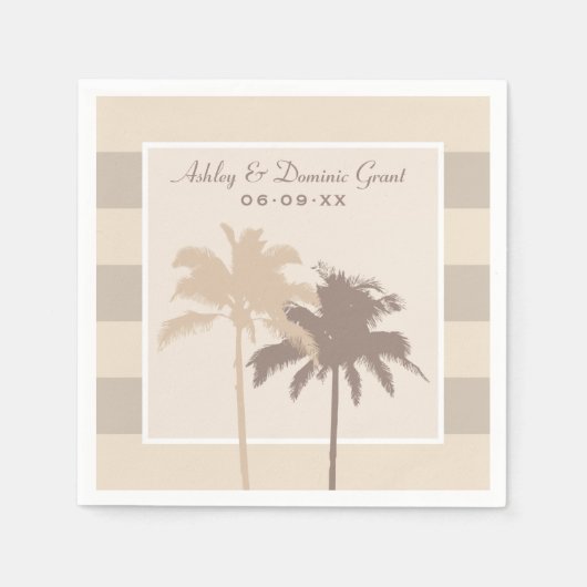 Serviette En Papier Neutre Beige Beach Palmiers Mariage Monogramme (Devant)