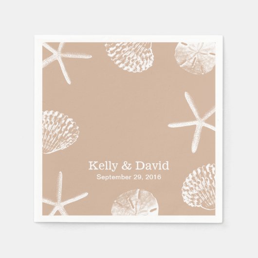 Serviette En Papier Neutre Beige Beach Thème Coquillages Mariage (Devant)