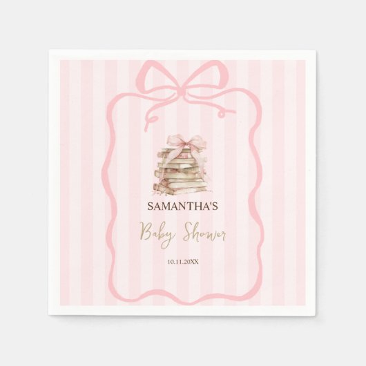 Serviette En Papier New Chapter Pink Bow Stripes Baby Shower (Devant)