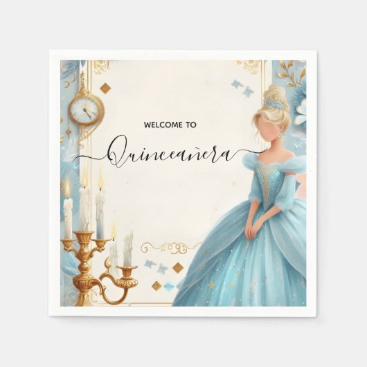 Serviette En Papier New Lamp Ivory Ice Sky Gold Light Blue Quinceanera (Devant)