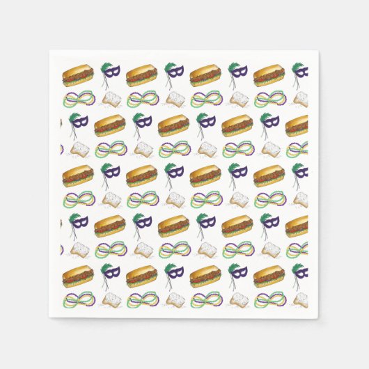 Serviette En Papier New Orleans Mardi Gras Beignet Beads Mask Po'Boy (Devant)