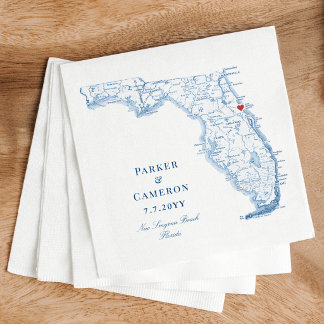 Serviette En Papier New Smyrna Beach Florida Map Elegant Blue Wedding 
