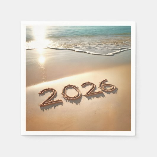 Serviette En Papier New Year 2026 In Beach Sand (Devant)