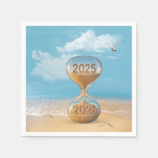 Serviette En Papier New Year 2026 Sand Timer With Starfish (Devant)