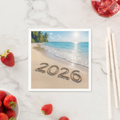 Serviette En Papier New Year 2026 Text On a Tropical Beach (En situation)
