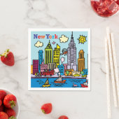 Serviette En Papier New York Cartoon Visite Les Bâtiments (En situation)