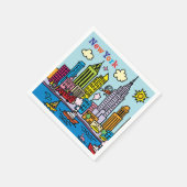 Serviette En Papier New York Cartoon Visite Les Bâtiments (Coin)