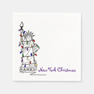 Serviette En Papier New York City New YC Noël Statue Liberty Holiday