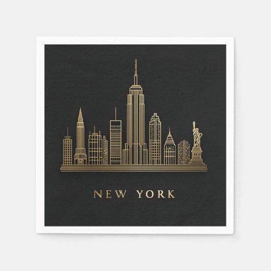 Serviette En Papier New York Skyline Gold Line Art (Devant)