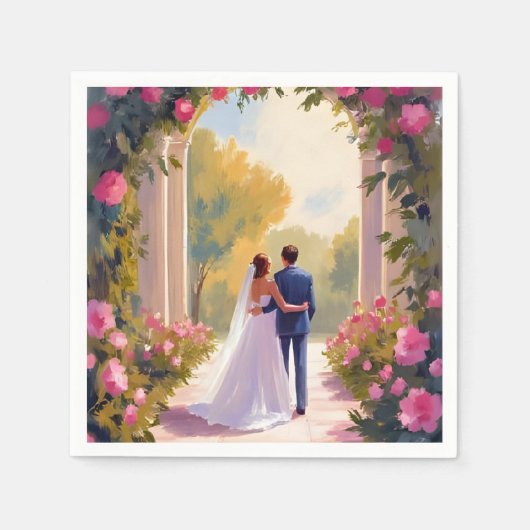 Serviette En Papier Newlyweds Bride & Groom Wedding Painting (Devant)