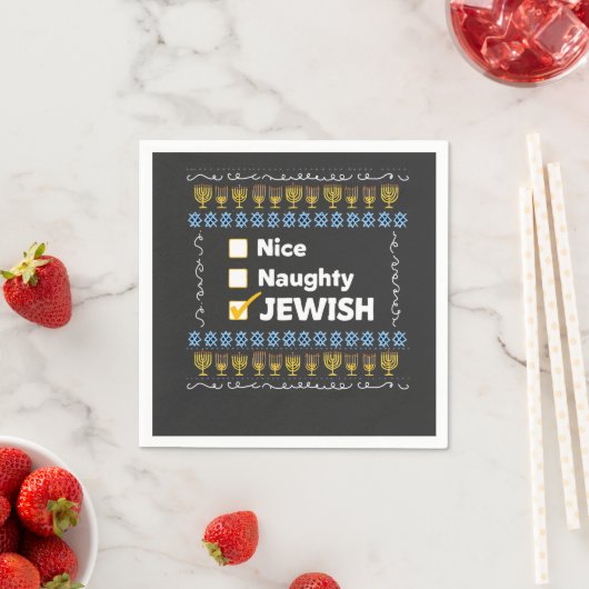 Serviette En Papier Nice Naughty Juif Hanoukka Ugly Sweater (En situation)