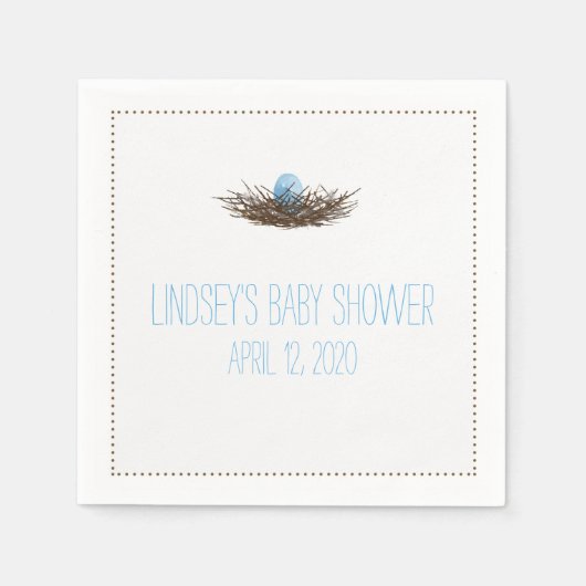 Serviette En Papier Nid d'oiseaux d'aquarelle | Baby shower garçon (Devant)
