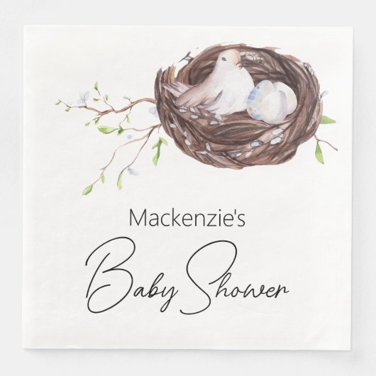 Serviette En Papier Nid d'oiseaux d'aquarelle et Baby shower d'oeufs (Devant)