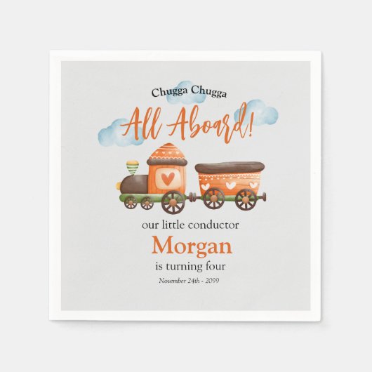Serviette En Papier N'importe quel âge Anniversaire Joli train Waterco (Devant)