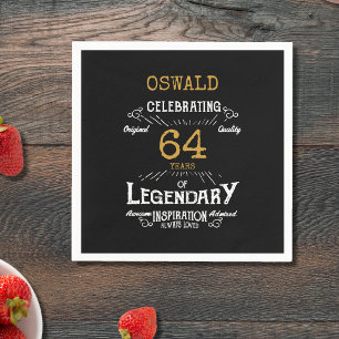 Serviette En Papier N'importe quel âge Anniversaire Noir Or Rétro Lége