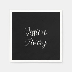 Serviette En Papier N'importe quel nom Élégant script blanc éditable