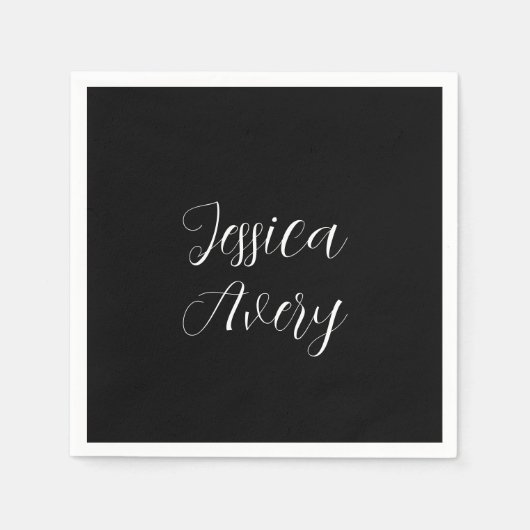 Serviette En Papier N'importe quel nom | Élégant script blanc éditable (Devant)