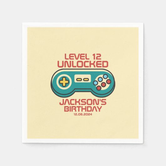 Serviette En Papier Niveau Déverrouillé Retro Gamer Garçon Ado fête d' (Devant)