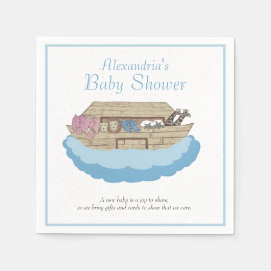 Serviette En Papier Noah's Ark Baby Boy Baby shower bleu (Devant)