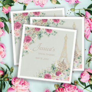Serviette En Papier Noce de mariée Paris France Tour Eiffel Vert menth
