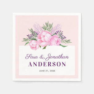 Serviette En Papier Noces aquarelle rose avec pivoines