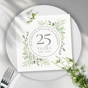 Serviette En Papier Noces d'argent 25 ans Fleurs verdoyantes