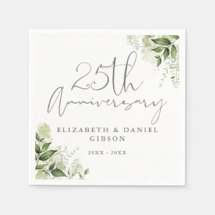 Serviette En Papier Noces de mariage 25 ans de verdure écriture argent