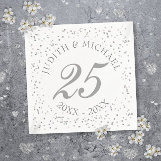 Serviette En Papier Noces de mariage Argent Stardust Confetti 25 ans