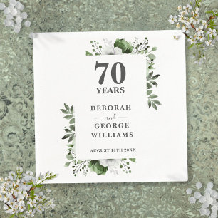 Serviette En Papier Noces de verdure florale de platine 70e anniversai