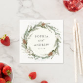 Serviette En Papier Noces d'hiver avec plantes persistantes et coton (En situation)