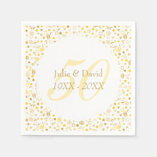 Serviette En Papier Noces d'or 50 ans de mariage confettis dorés
