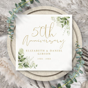 Serviette En Papier Noces d'or 50 ans de mariage écriture dorée sur ve