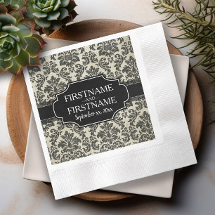 Serviette En Papier Noces Gothique Dentelle Noire et Parchemin