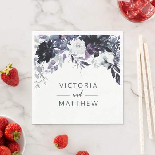 Serviette En Papier Nocturne Floral Frontière Mariage Monogramme Dîner (En situation)